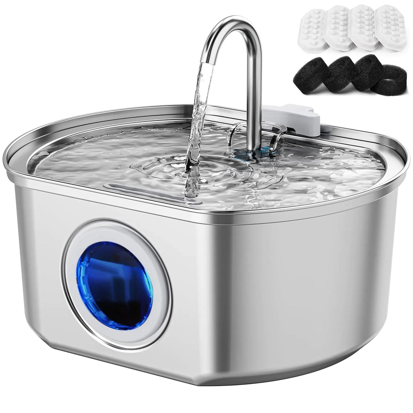 Stainless Steel: Cat Water Fountain1 08oz/3.2L Cat Fountain for Drinking- Pet Water Fountain for Cats Inside - Automatic Cat Water Dispenser Bowl - Cat Feeding & Watering Supplies - Water Level Window InfiniteWags