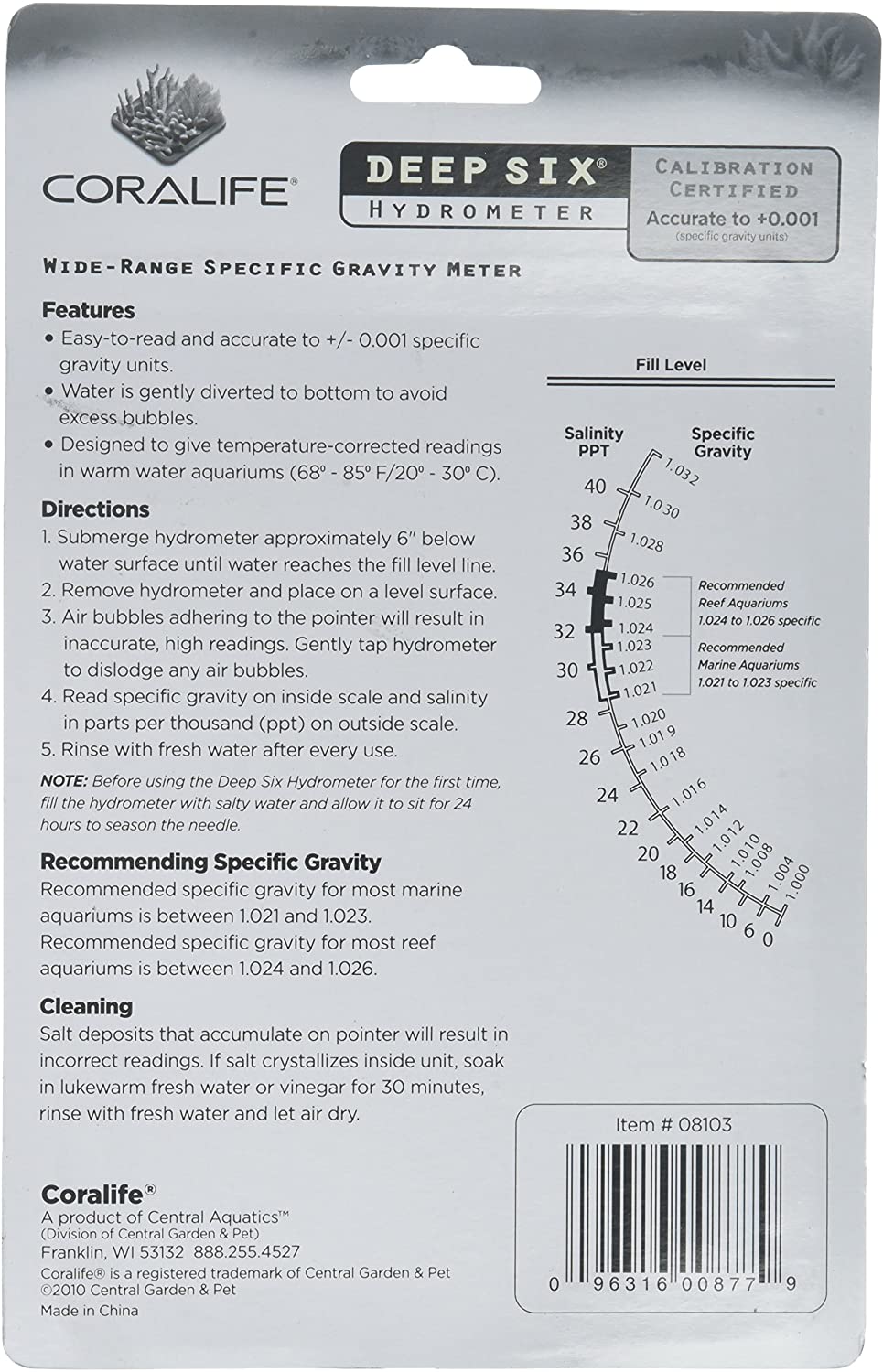 Coralife Deep Six Hydrometer for Aquariums Coralife