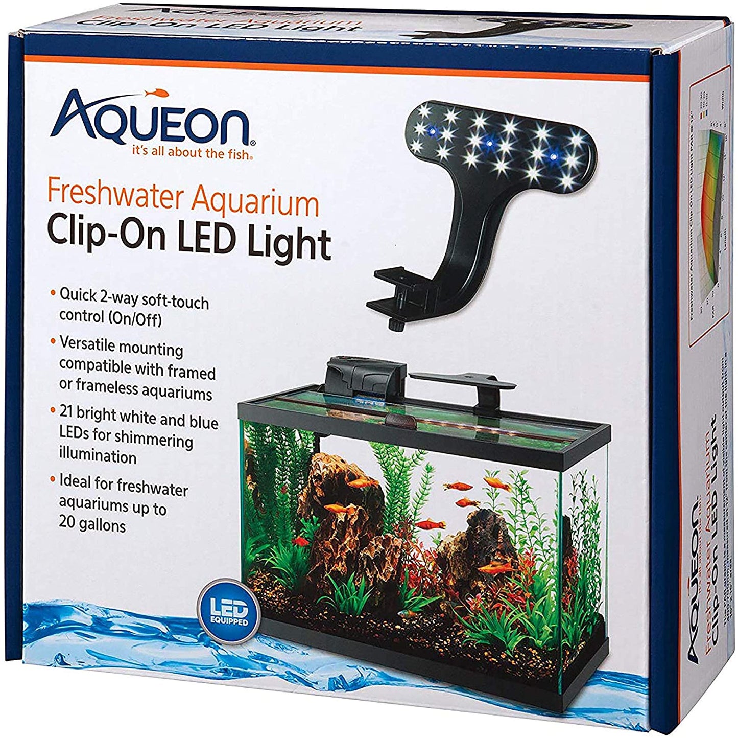 Aqueon Freshwater Aquarium Clip-On LED Light - 2 Way Control Aqueon