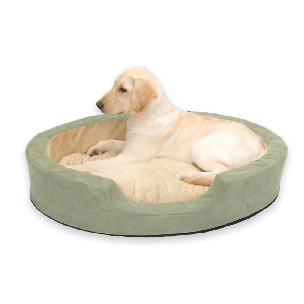 Thermo Snuggly Sleeper Oval Pet Bed K&H Pet Products Large - 31″ x 24″ x 5.5″ Sage