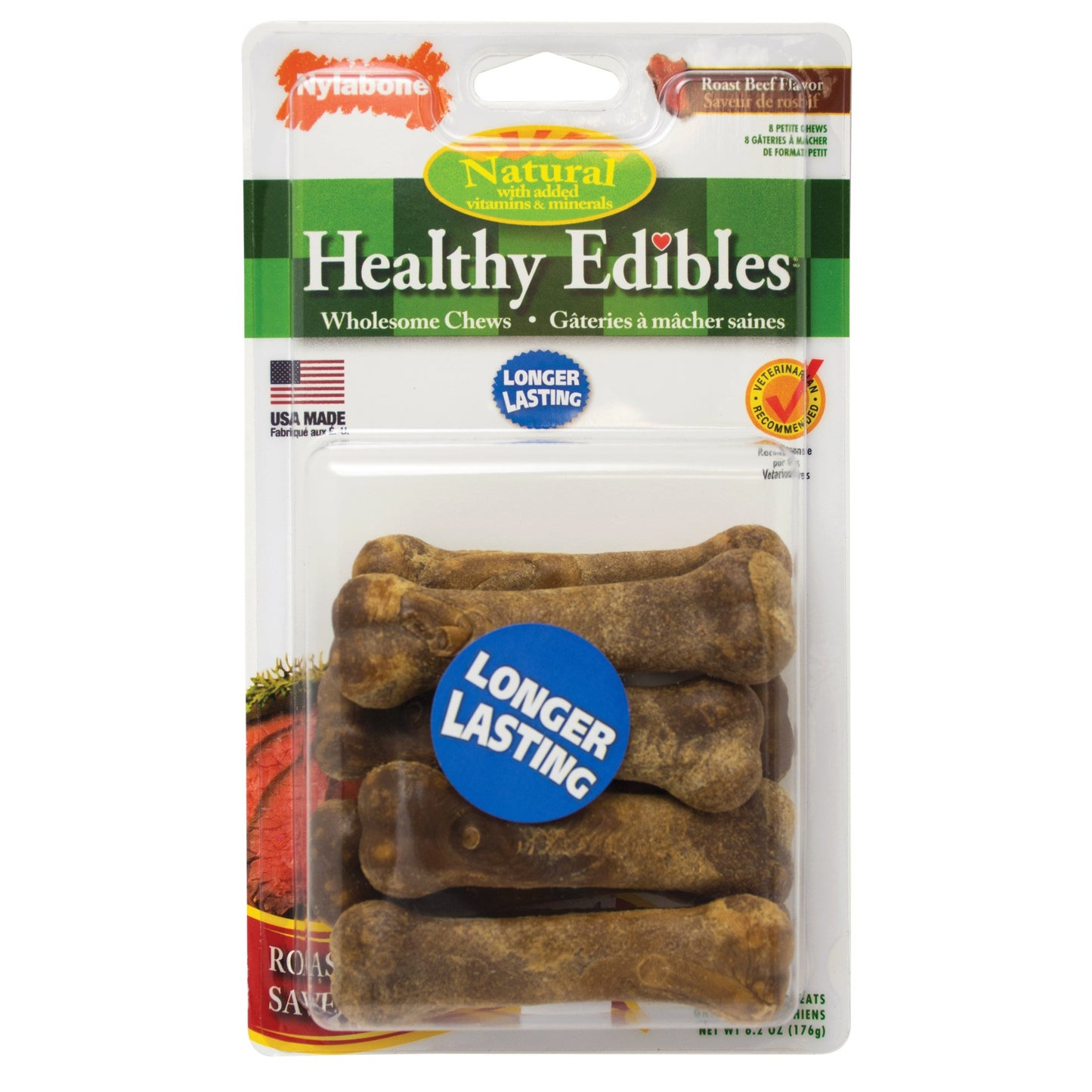 Healthy Edibles Longer Lasting Beef Treats Petite 8 count Nylabone