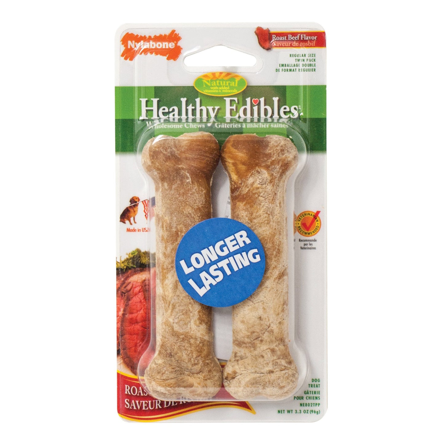 Healthy Edibles Longer Lasting Beef Treats Regular 2 count Nylabone