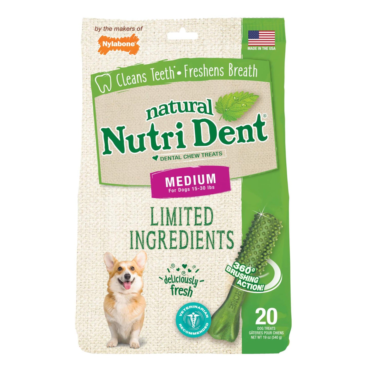 Nutri Dent Limited Ingredient Dental Chews Fresh Breath Medium 20 count Nylabone
