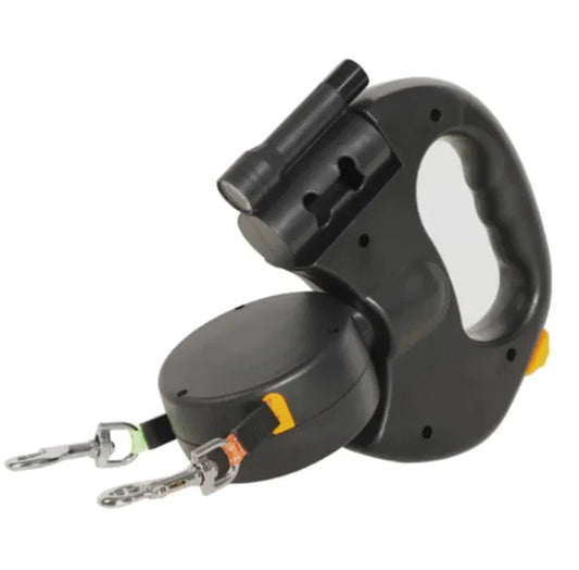 Auto Double Dog Leash InfiniteWags Black 