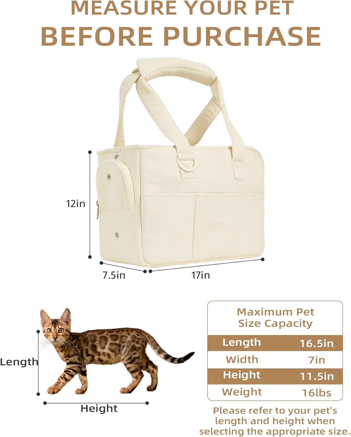 Dog Carrier for Small Dogs (Beige 17" L x 7.5" W x 12" H) InfiniteWags 