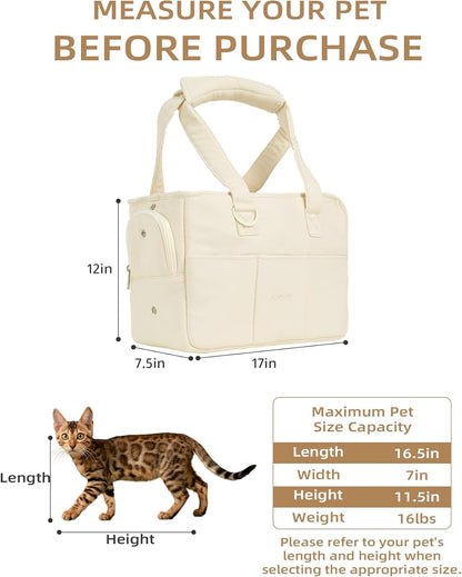 Dog Carrier for Small Dogs (Beige 17" L x 7.5" W x 12" H) InfiniteWags 