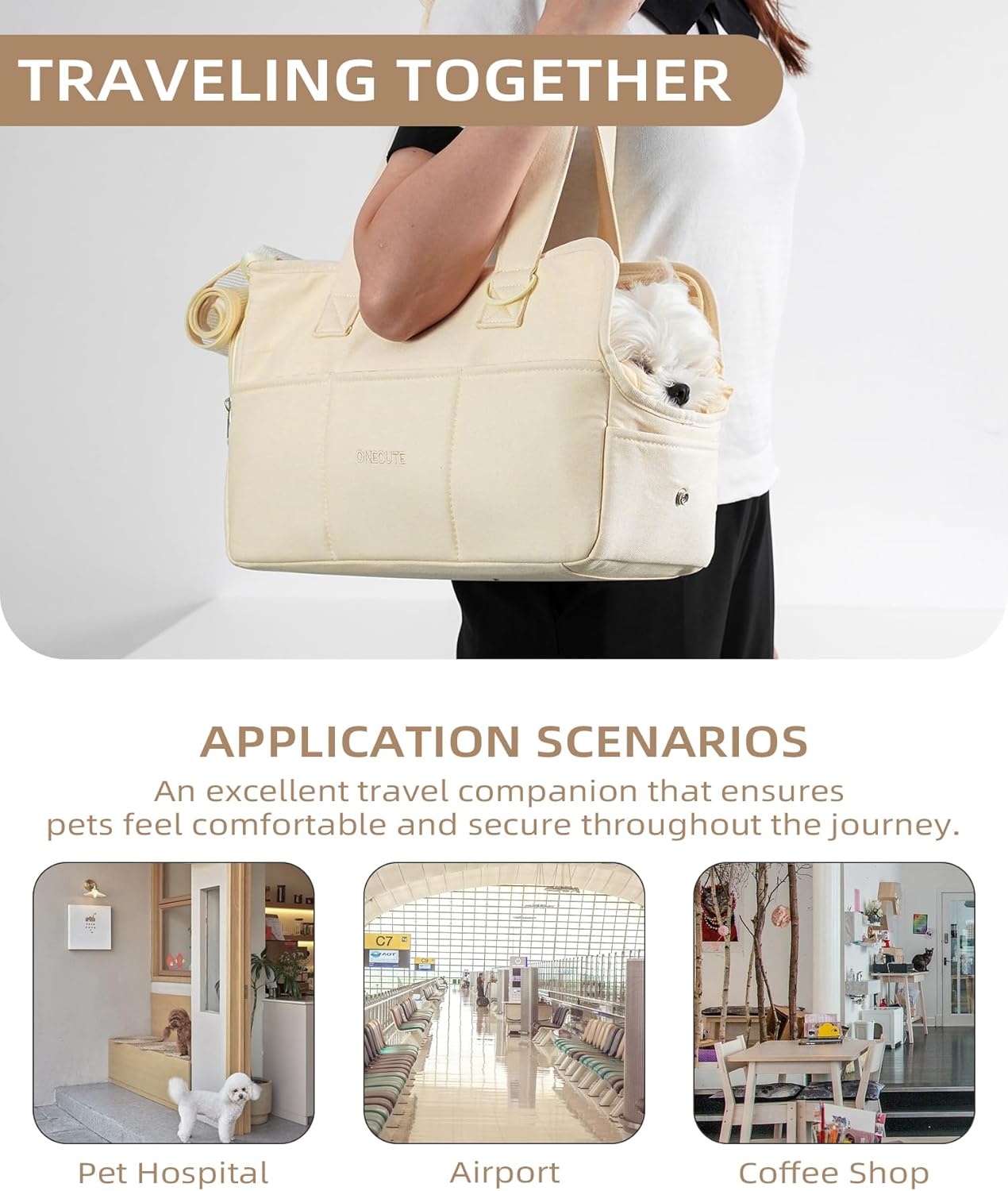 Dog Carrier for Small Dogs (Beige 17" L x 7.5" W x 12" H) InfiniteWags 