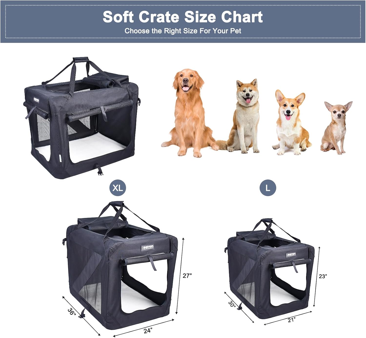 36" Soft Dog Crate Kennel for Pets (36" L x 24" W x 27" H Black) InfiniteWags 