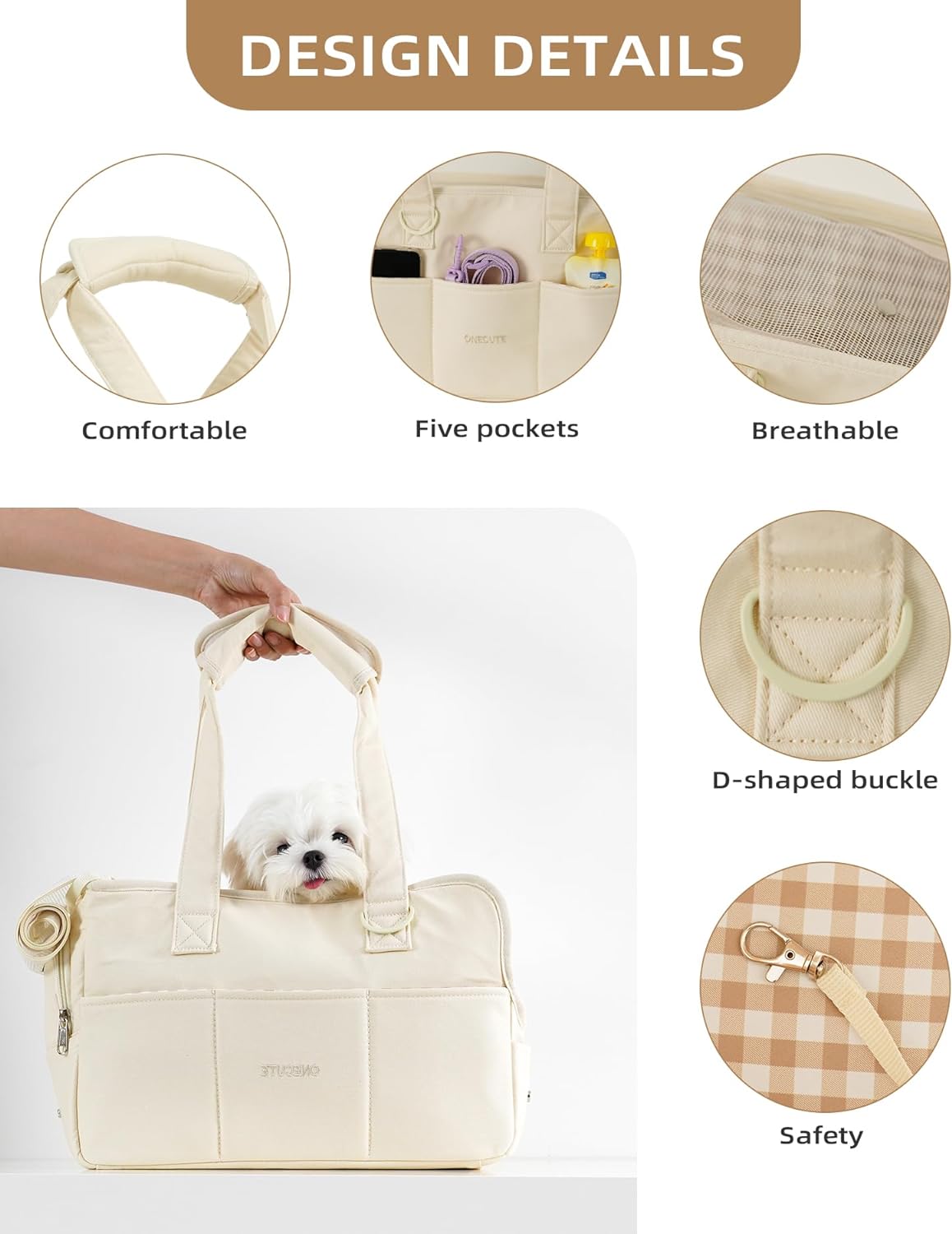 Dog Carrier for Small Dogs (Beige 17" L x 7.5" W x 12" H) InfiniteWags 