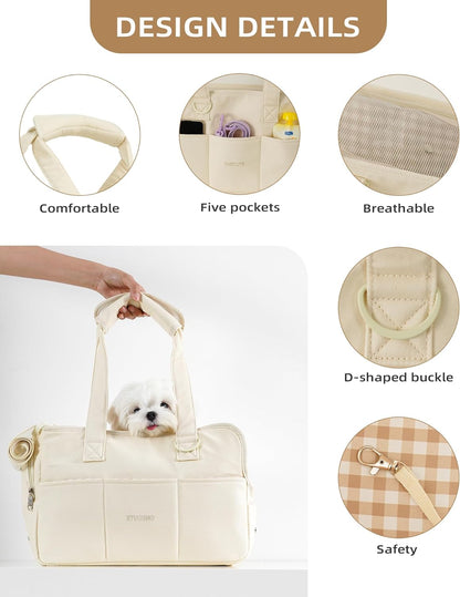Dog Carrier for Small Dogs (Beige 17" L x 7.5" W x 12" H) InfiniteWags 