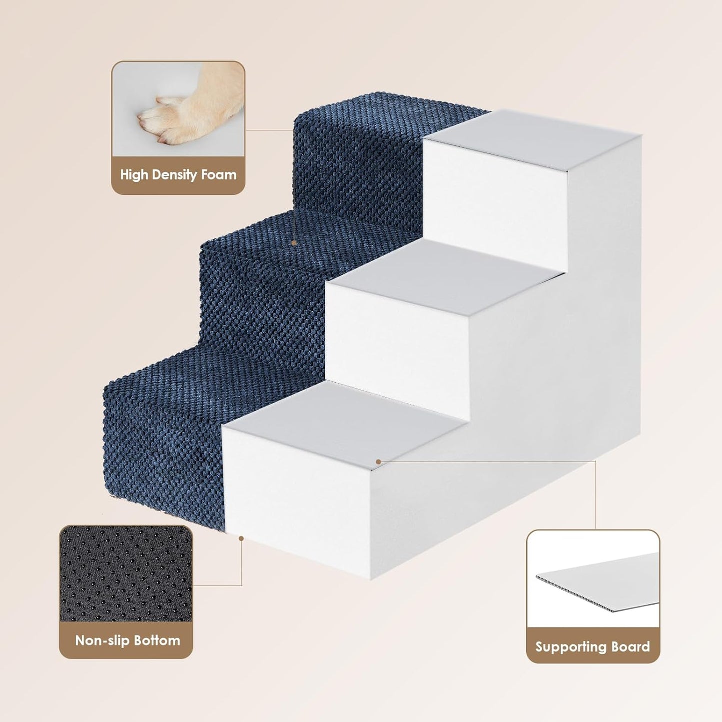 Dog Stairs for Small Dogs - 13.5" H 3-Step Pet Stairs InfiniteWags 