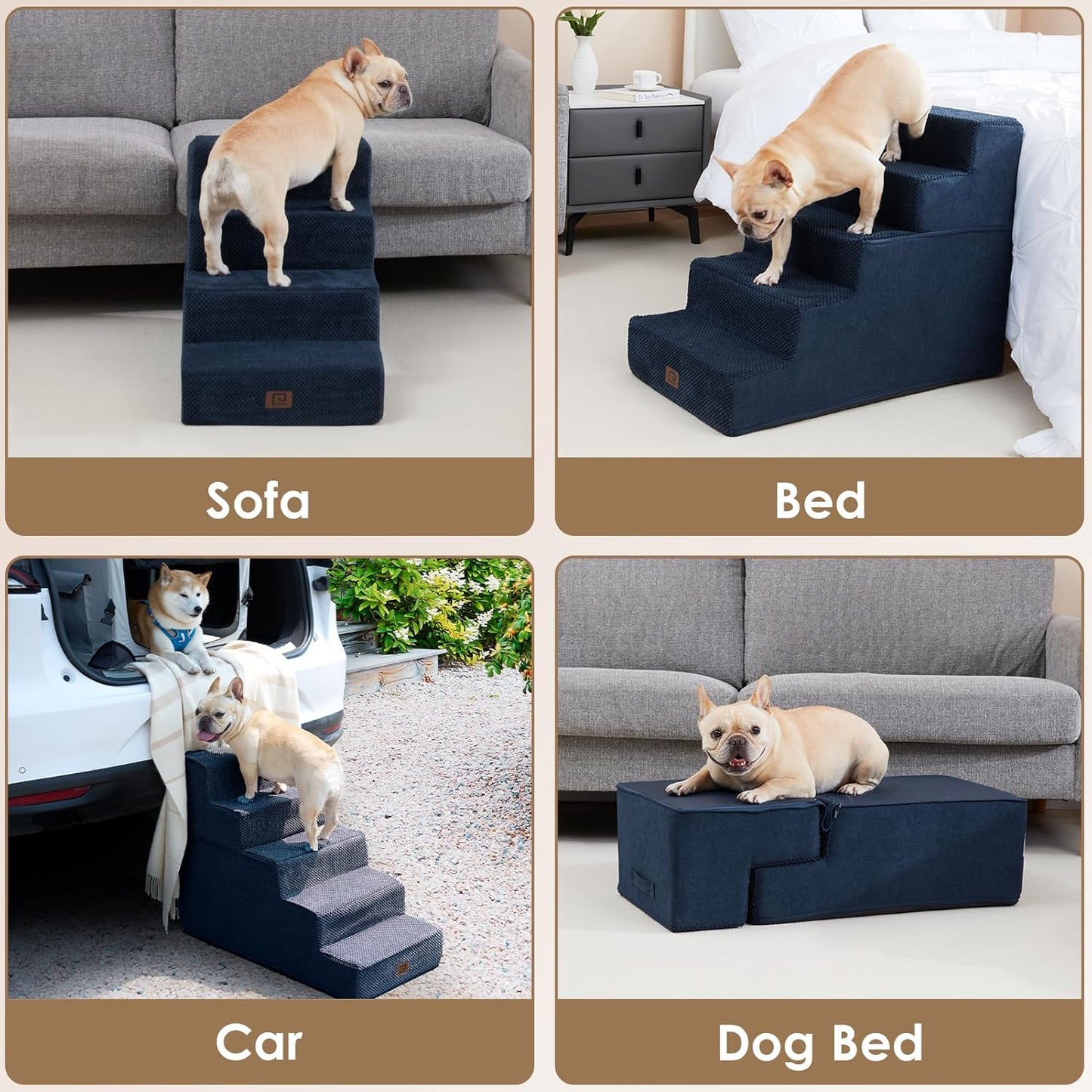 Dog Stairs for Small Dogs - 13.5" H 3-Step Pet Stairs InfiniteWags 