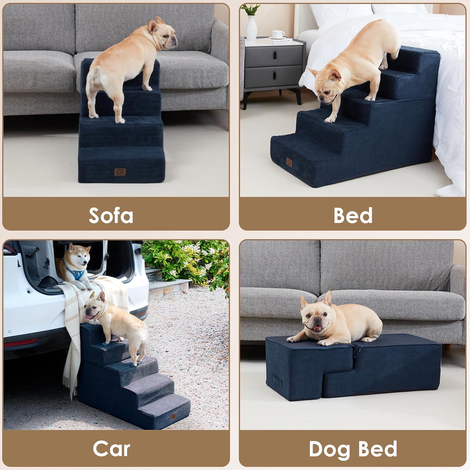 Dog Stairs for Small Dogs - 13.5" H 3-Step Pet Stairs InfiniteWags 