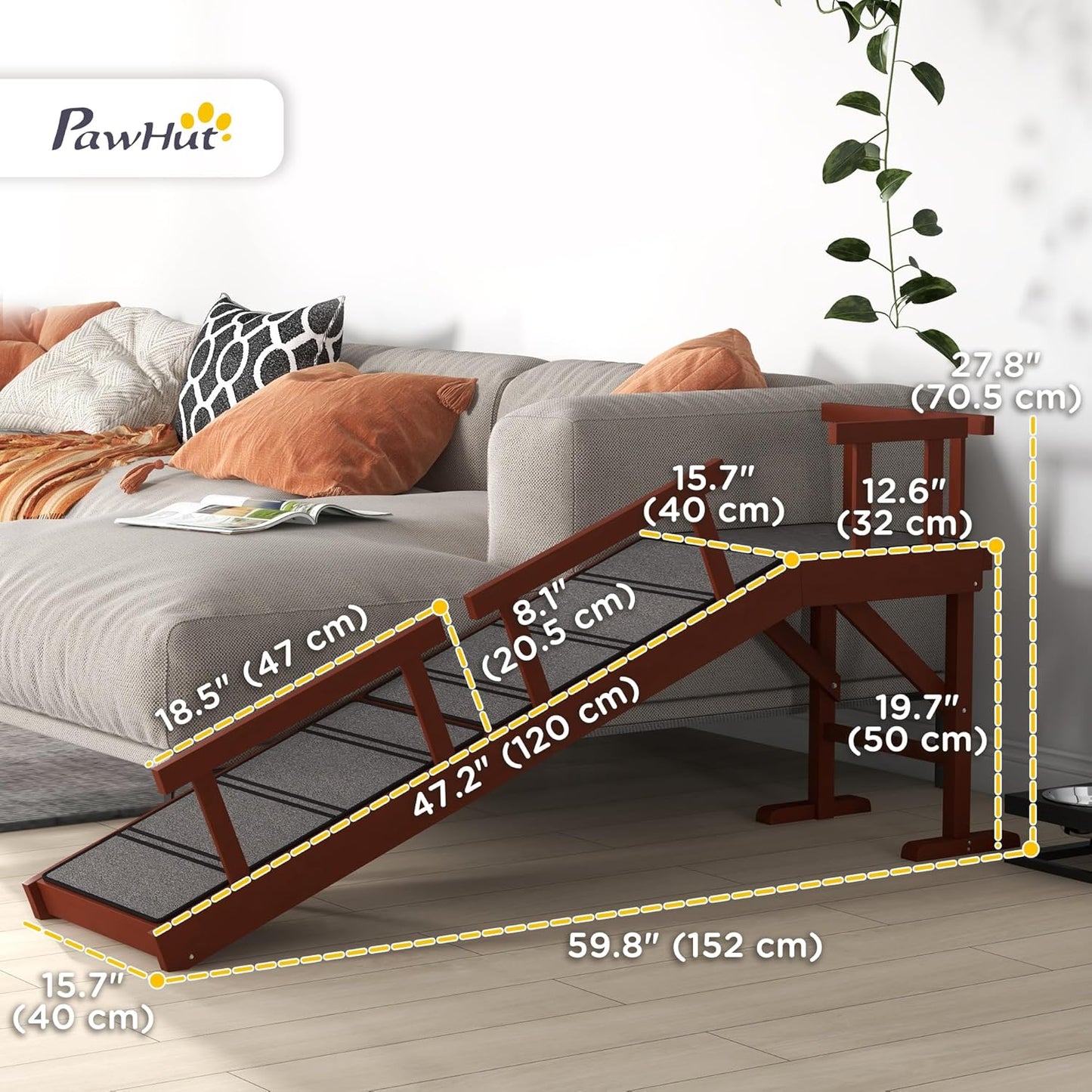 PawHut Dog Ramp Dog Stairs - 60" Long InfiniteWags 