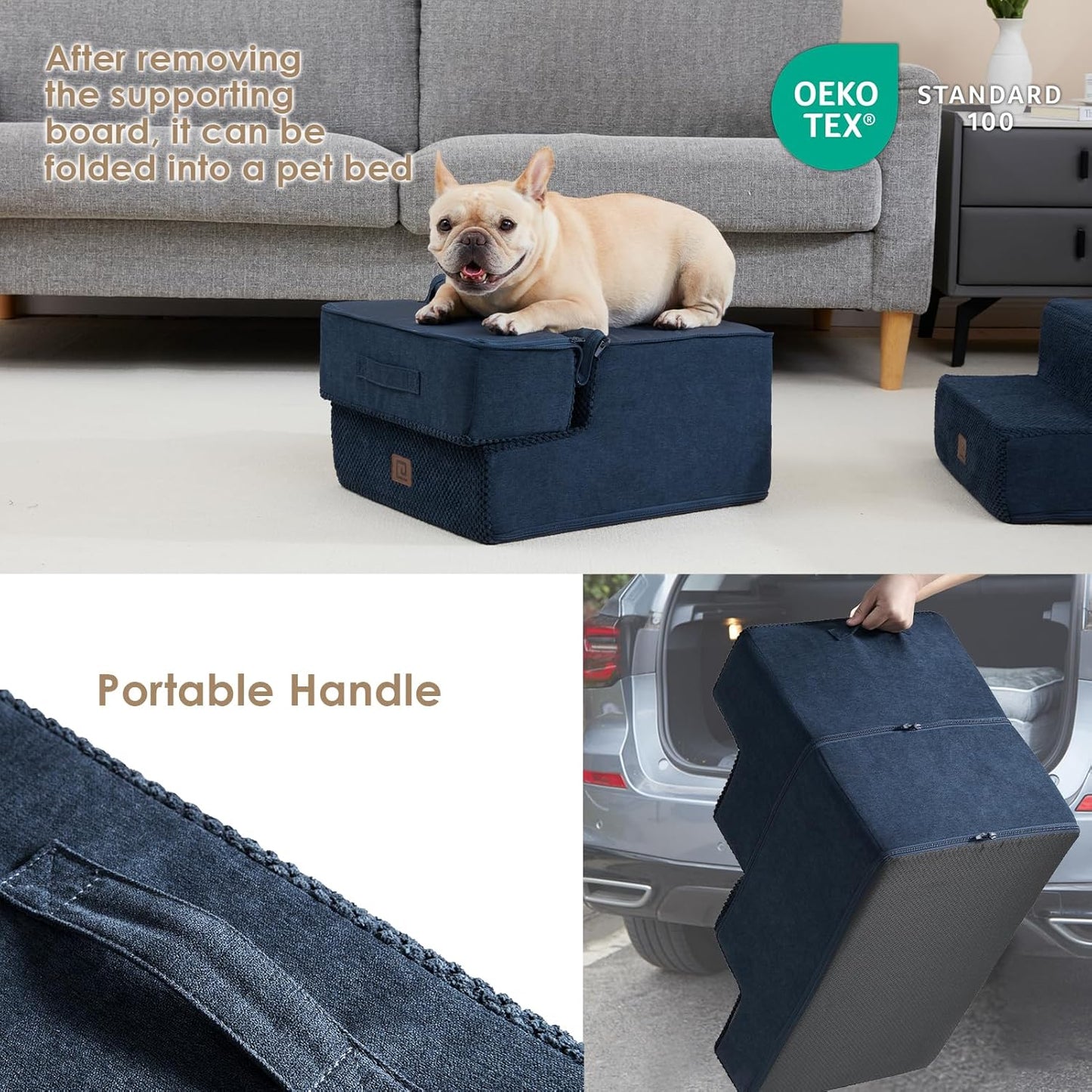 Dog Stairs for Small Dogs - 13.5" H 3-Step Pet Stairs InfiniteWags 