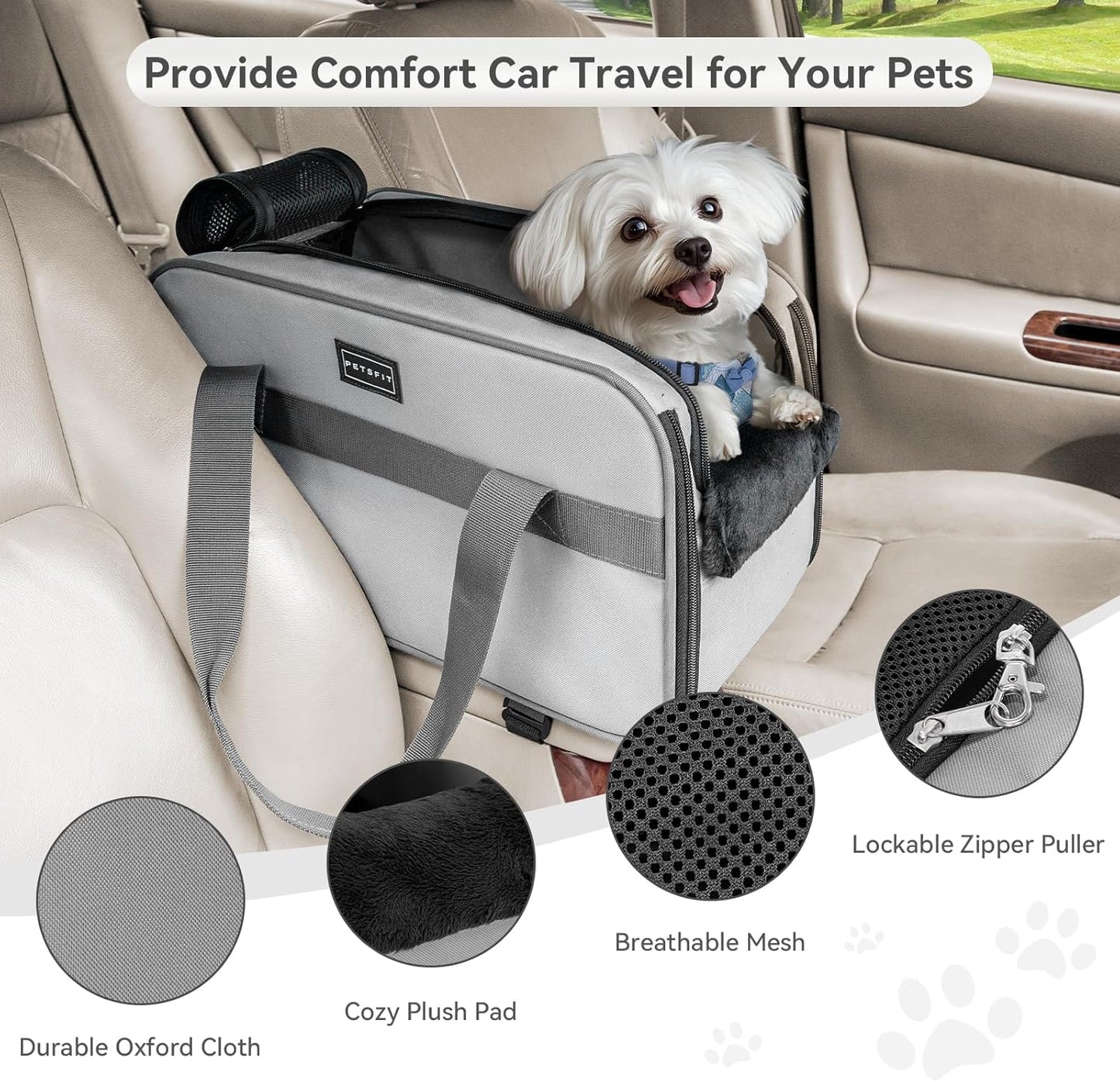 Console Dog Car Seat - Portable Small Dog Car Seat for DogsLight Grey) InfiniteWags 