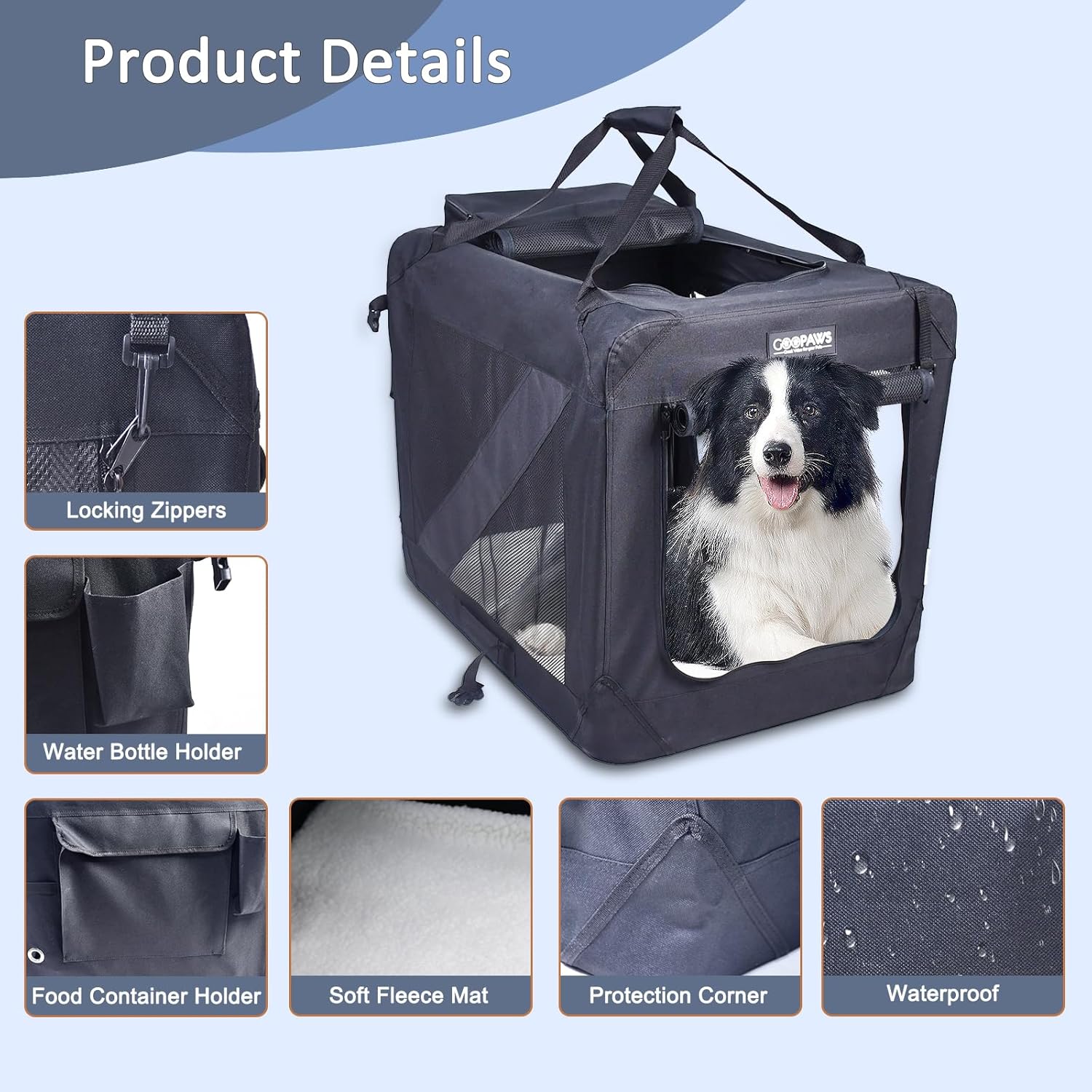 36" Soft Dog Crate Kennel for Pets (36" L x 24" W x 27" H Black) InfiniteWags 