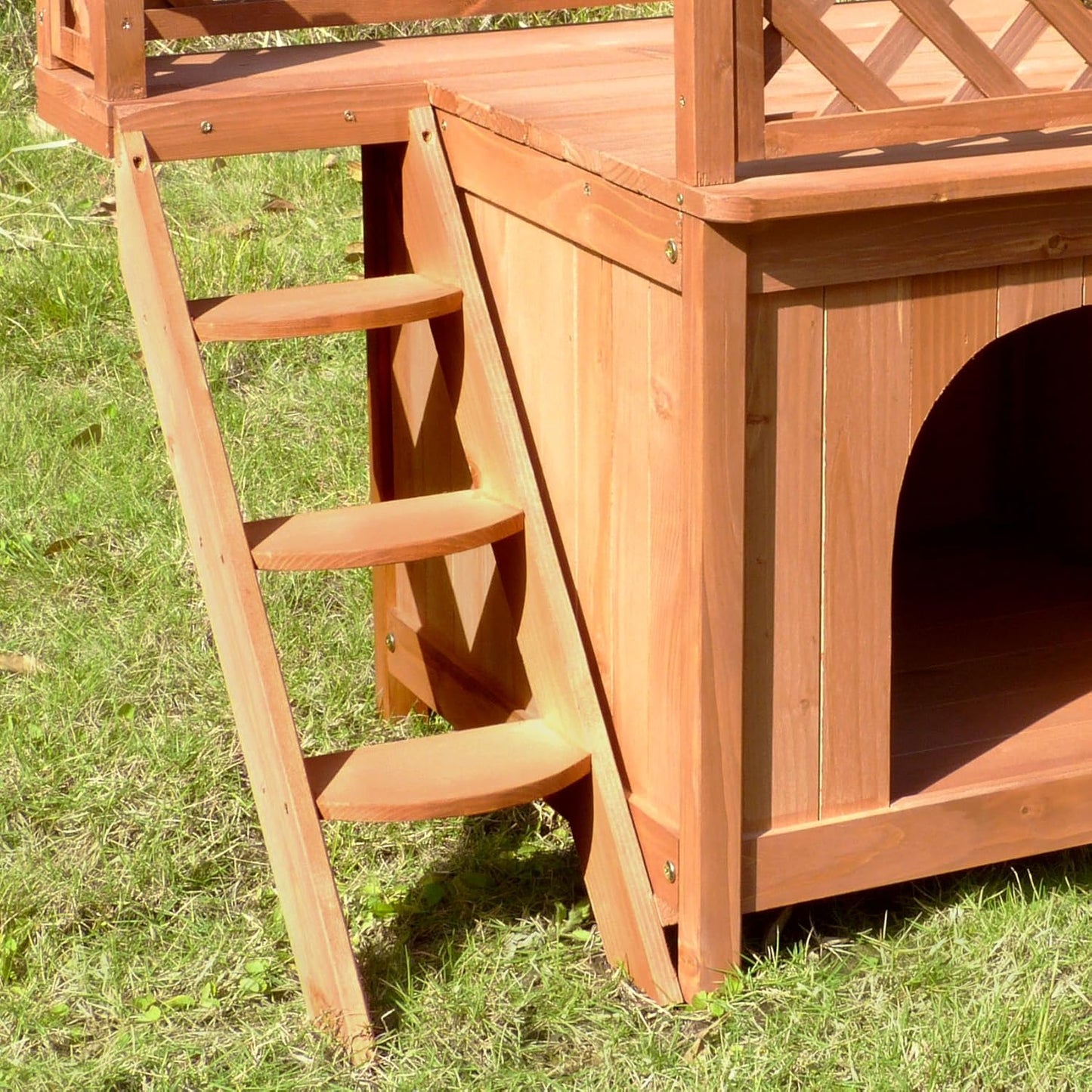 Dog Bunk Bed with Stairs - Merry Pet Wood Room with a View Pet House InfiniteWags 