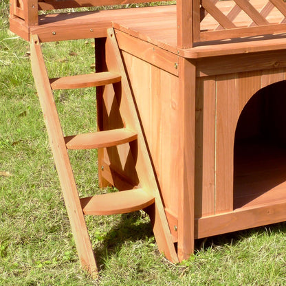 Dog Bunk Bed with Stairs - Merry Pet Wood Room with a View Pet House InfiniteWags 