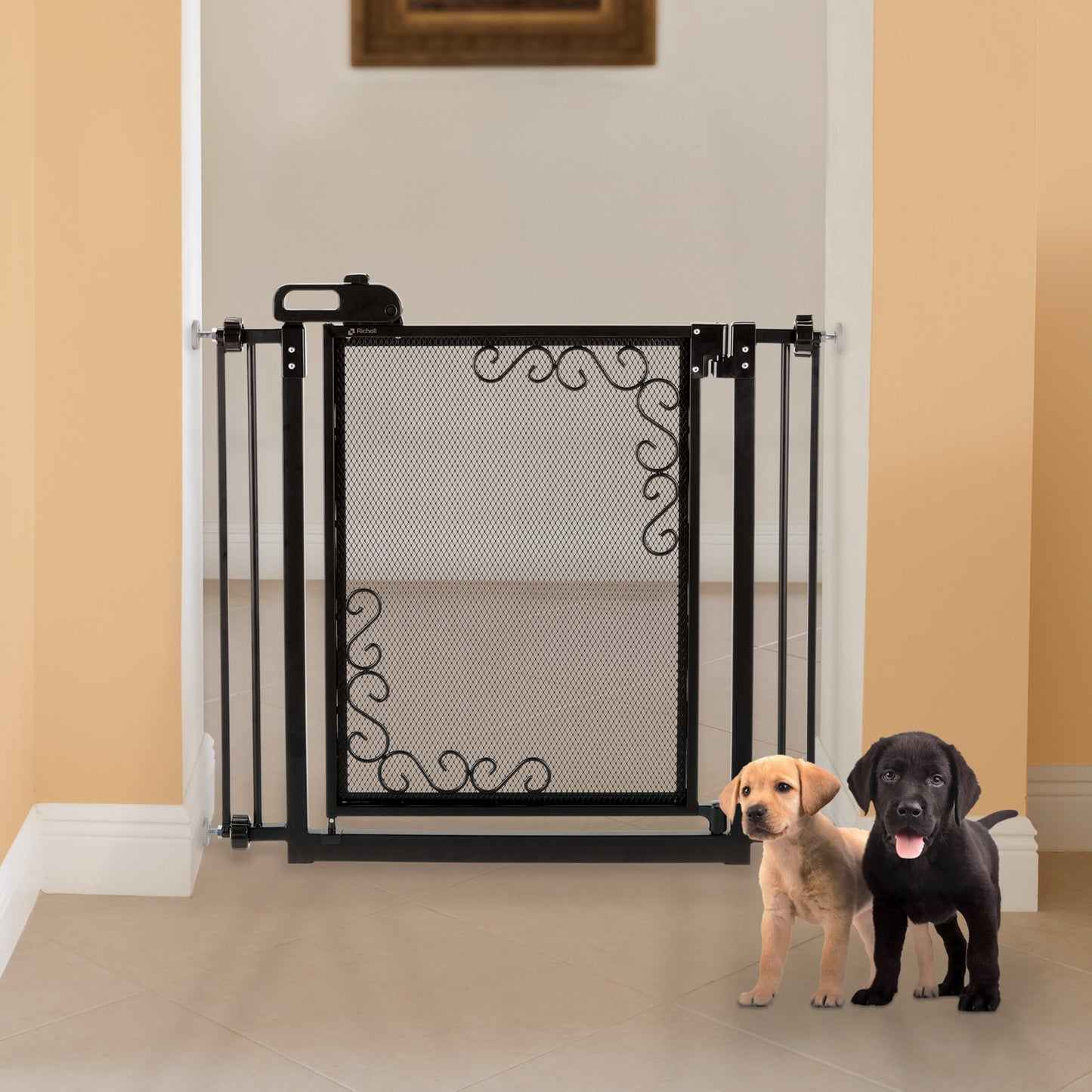 One-Touch Metal Mesh Pet Gate in Antique Bronze Richell 