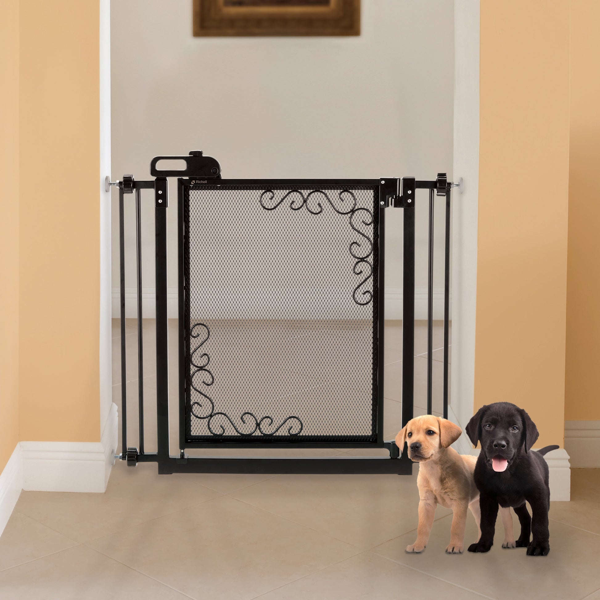 One-Touch Metal Mesh Pet Gate in Antique Bronze Richell 