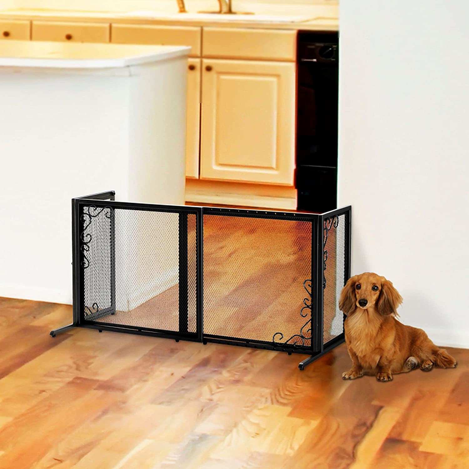 Richell Small Freestanding Metal Mesh Pet Gate in Black Richell 