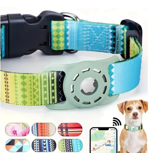Digital Printing Collar for Apple Airtag - Pets Accessories InfiniteWags Green M- 2x55CM 