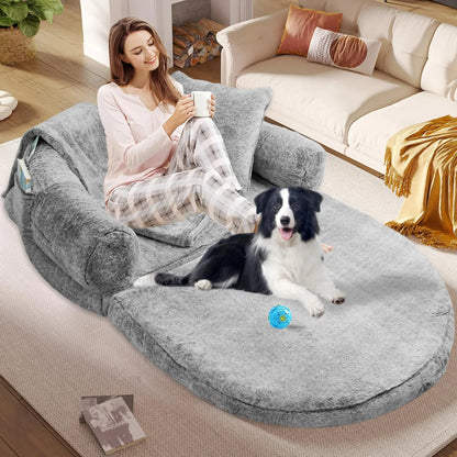 Foldable Human Sized Dog Bed - 72"x48"x11" InfiniteWags Grey 
