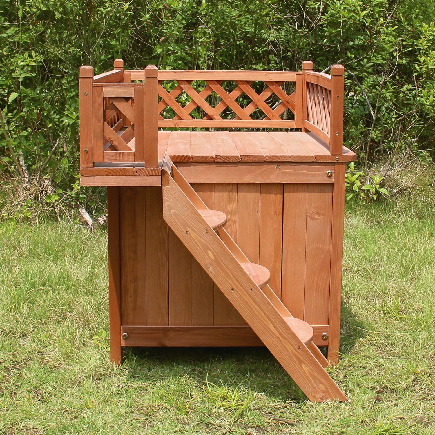 Dog Bunk Bed with Stairs - Merry Pet Wood Room with a View Pet House InfiniteWags 