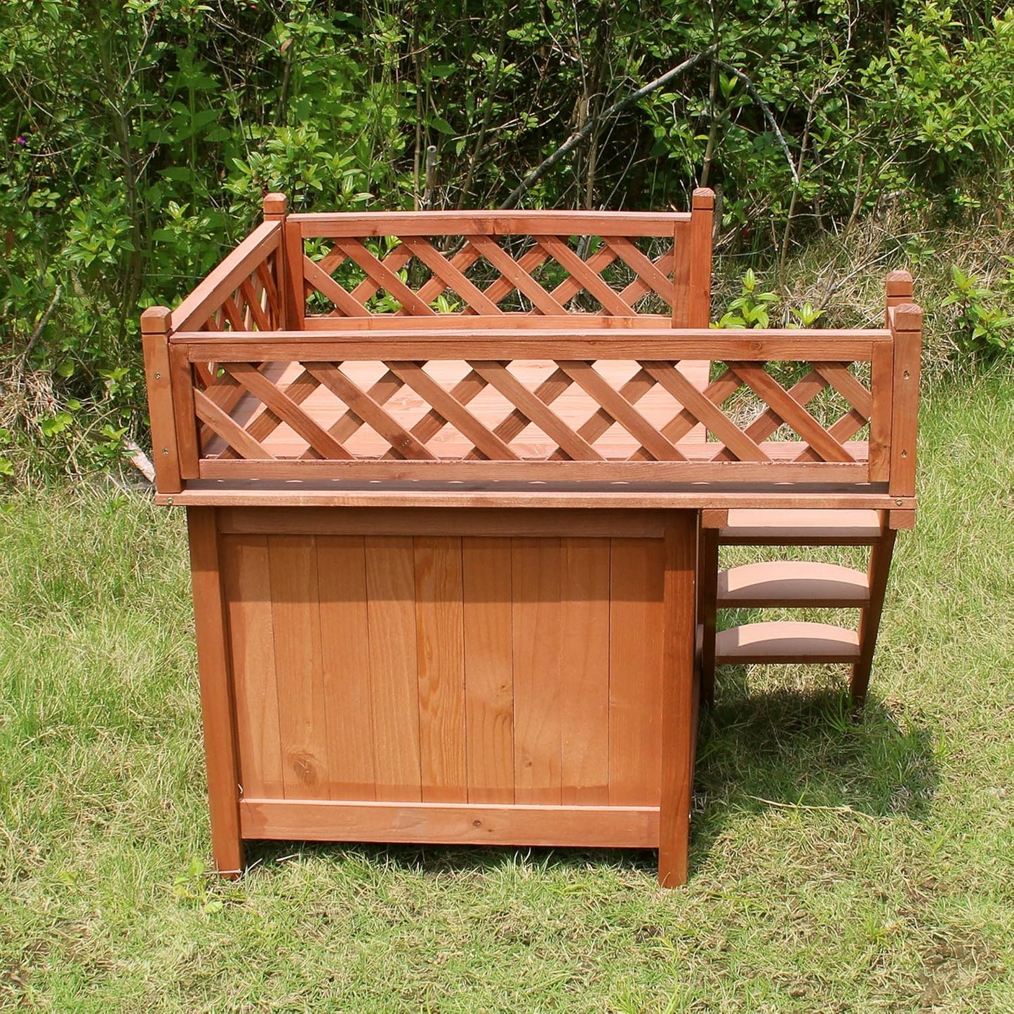 Dog Bunk Bed with Stairs - Merry Pet Wood Room with a View Pet House InfiniteWags 