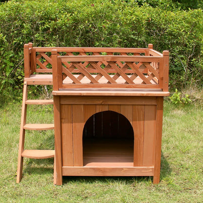 Dog Bunk Bed with Stairs - Merry Pet Wood Room with a View Pet House InfiniteWags 