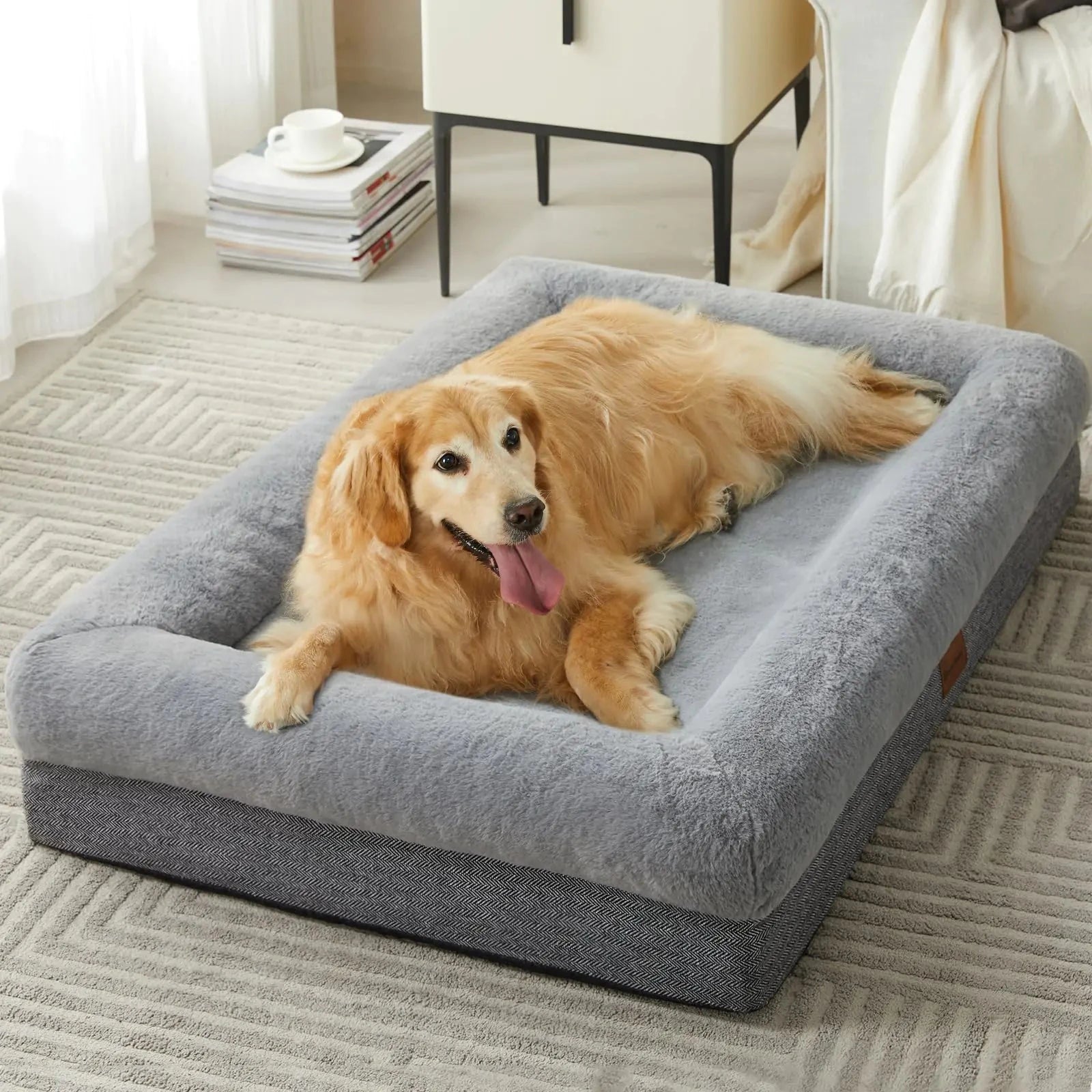 Orthopedic Dog Beds for Extra Large Dogs InfiniteWags Grey 45.0"L x 35.0"W x 7.0"Th 