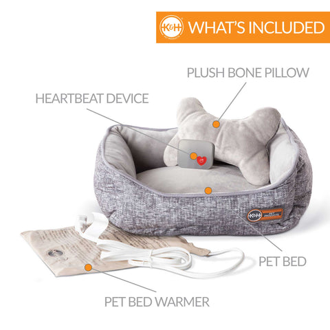 Mother's Heartbeat Heated Puppy Pet Bed with Bone Pillow Bolster K&H Pet Products 