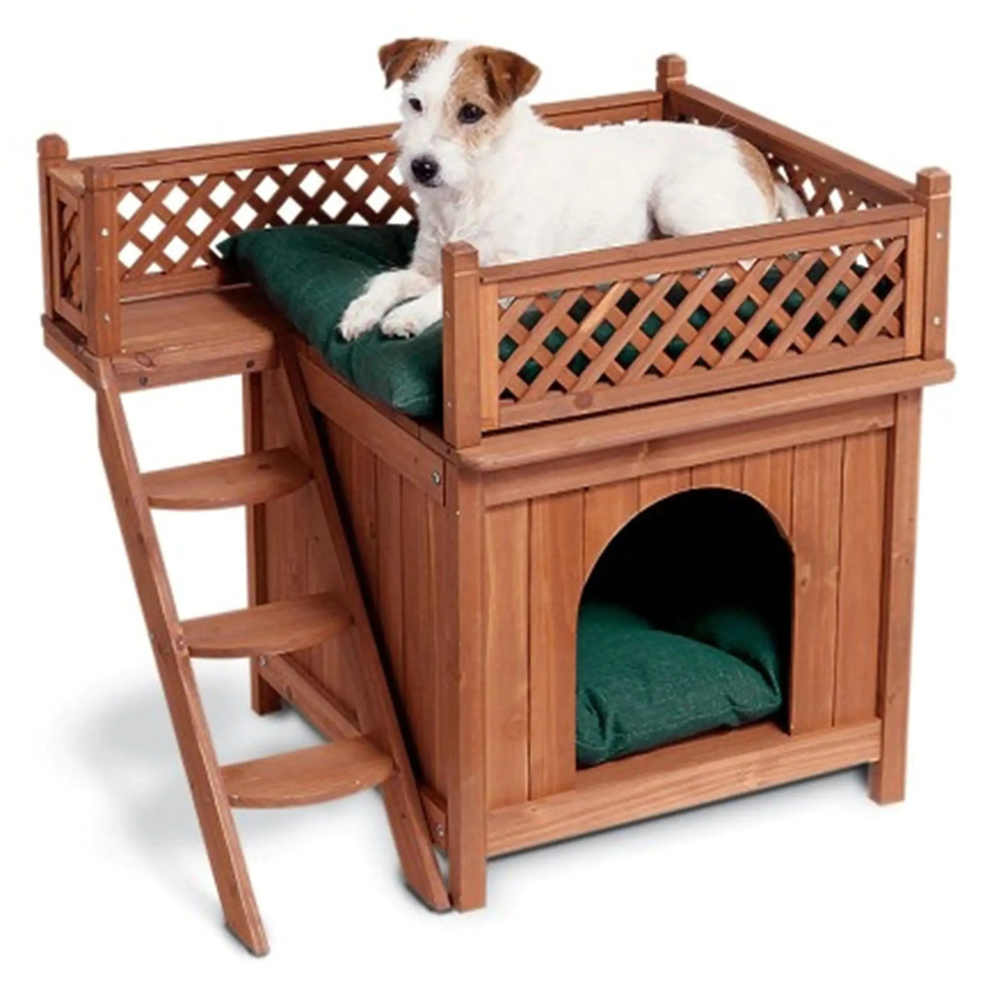 Dog Bunk Bed with Stairs - Merry Pet Wood Room with a View Pet House InfiniteWags 