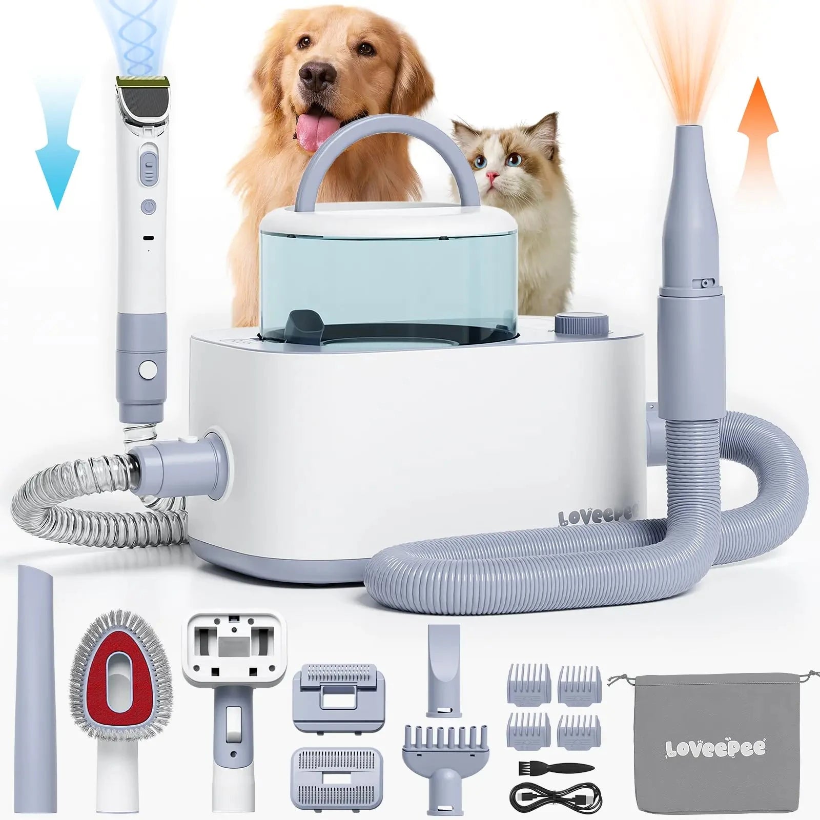 Dog Grooming Vacuum Kit - 9-in-1 Dog Brush Vacuum with Electric Pet Clippers InfiniteWags PET-2311 