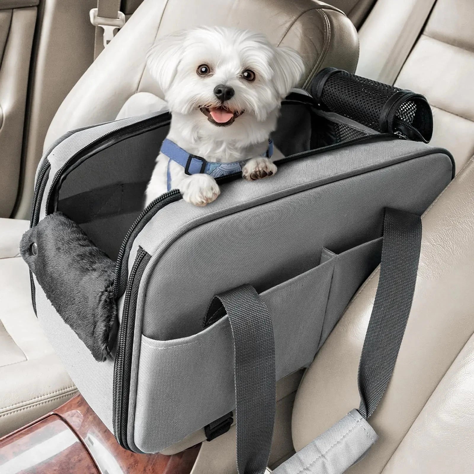 Console Dog Car Seat - Portable Small Dog Car Seat for DogsLight Grey) InfiniteWags Light Grey 
