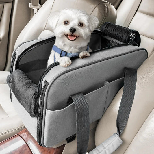 Console Dog Car Seat - Portable Small Dog Car Seat for DogsLight Grey) InfiniteWags Light Grey 