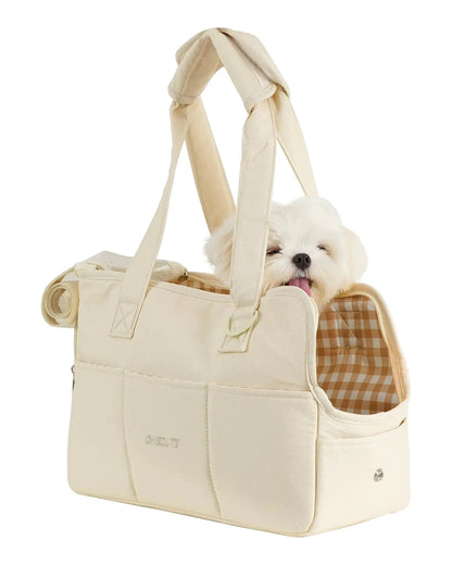 Dog Carrier for Small Dogs (Beige 17" L x 7.5" W x 12" H) InfiniteWags 