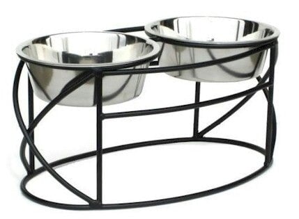 Oval Cross Double Raised Feeder - Large - Black PetsStop 