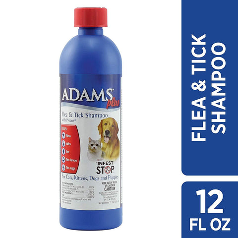Flea and Tick Shampoo with Precor for Cats and Dogs 12 ounces Adams Plus 