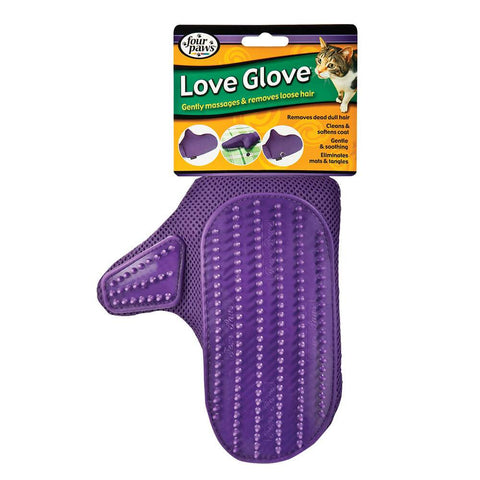 Cat Hair Brush Glove - Love Glove Grooming Mitt for Cats - Four Paws