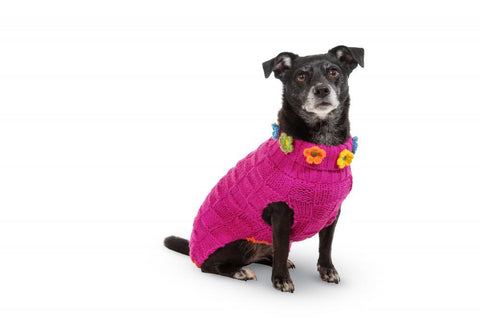 Floral Dog Sweater - UpCountry Pink Floral Basketweave Hand Knit Sweater Dog Jackets UpCountryInc 