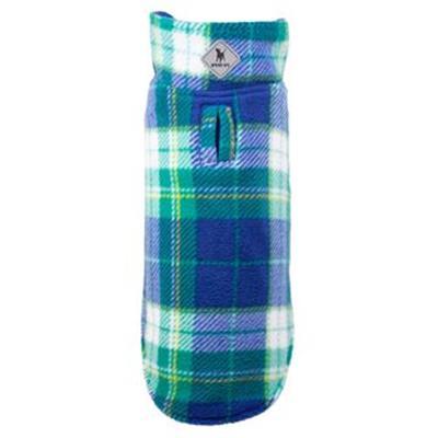 Green Plaid Dog Jacket - The Worthy Dog Royal/Green Fargo Fleece Reversible Jacket Dog Sweaters TheWorthyDog 