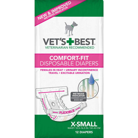 Comfort-Fit Disposable Female Dog Diaper 12 pack Vet's Best 