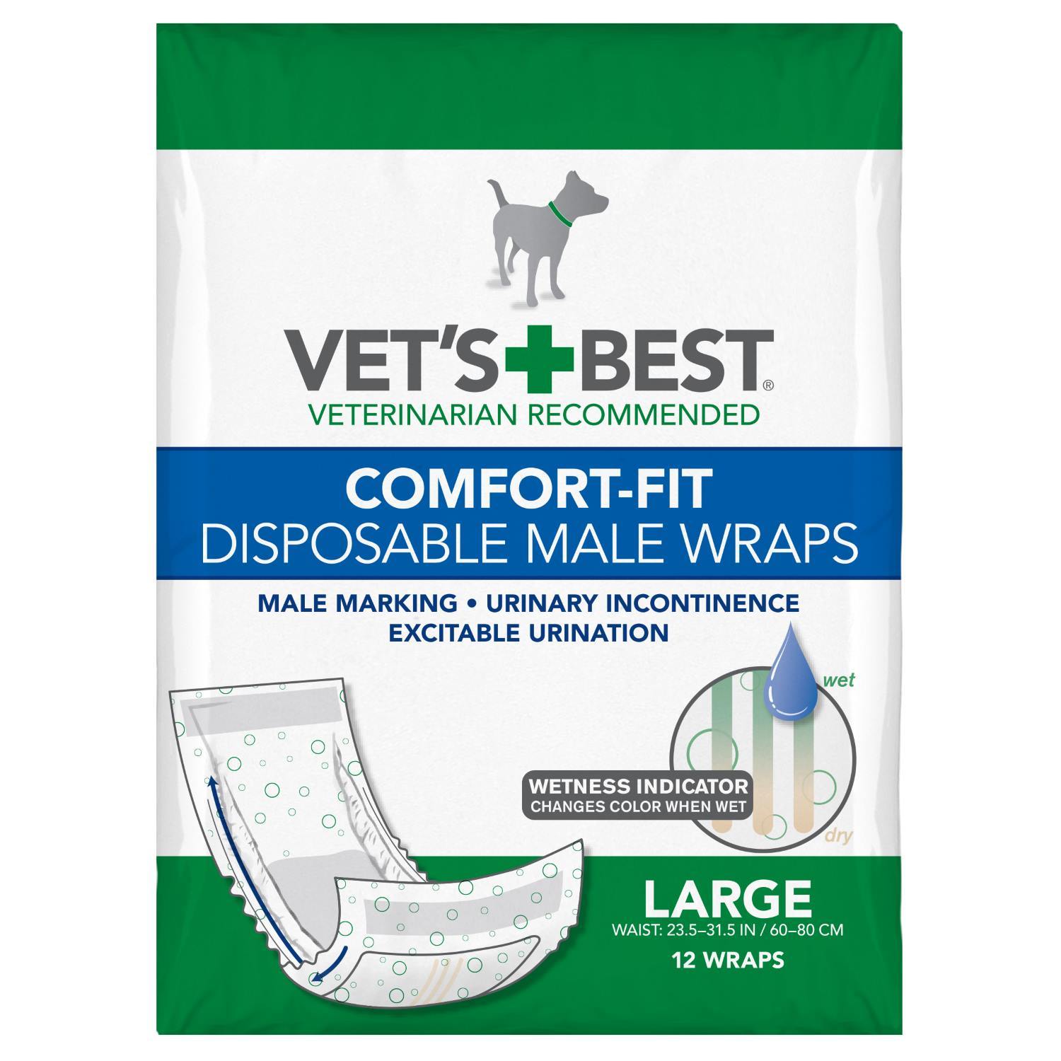 Comfort-Fit Disposable Male Dog Wrap 12 pack Vet's Best 