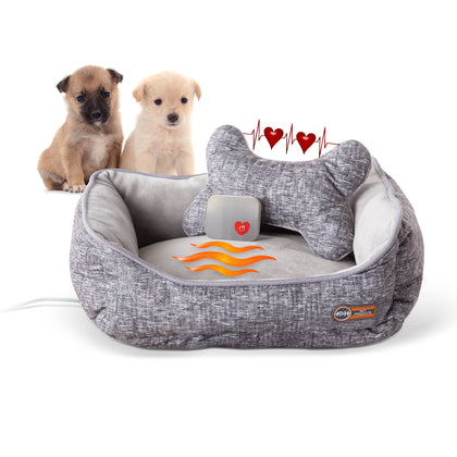 Heated Dog Bed with Heartbeat Dog Pillow - Plush Dog Bone Pillow - Behavioral Aid K&H Pet Products Small 