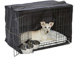 Dog Crate Kit - 2 Door Dog Crate, Fleece pet Bed, Crate Cover, Food and Water Bowls - Midwest Homes for Pets iCrate Dog Crate Kit Midwest Medium - 30" Kit/Medium Dog Breed 