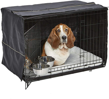 Dog Crate Kit - 2 Door Dog Crate, Fleece pet Bed, Crate Cover, Food and Water Bowls - Midwest Homes for Pets iCrate Dog Crate Kit Midwest Large - 36" Kit - Medium/Large Dog Breed 