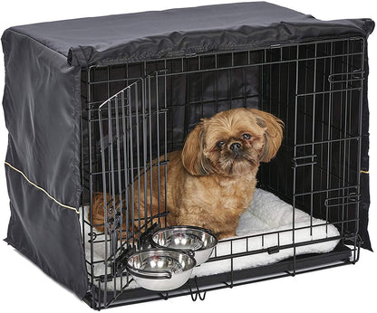 Dog Crate Kit - 2 Door Dog Crate, Fleece pet Bed, Crate Cover, Food and Water Bowls - Midwest Homes for Pets iCrate Dog Crate Kit Midwest Small - 24" Kit/Small Dog Breed 