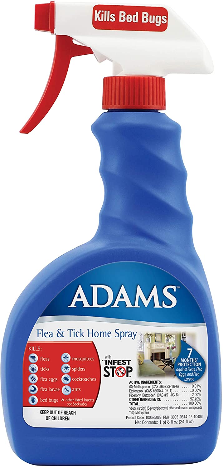 Flea and Tick Home Spray - Effectively kills fleas, flea eggs, flea larvae, bed bugs, and more - 24 ounces - Adams Adams 